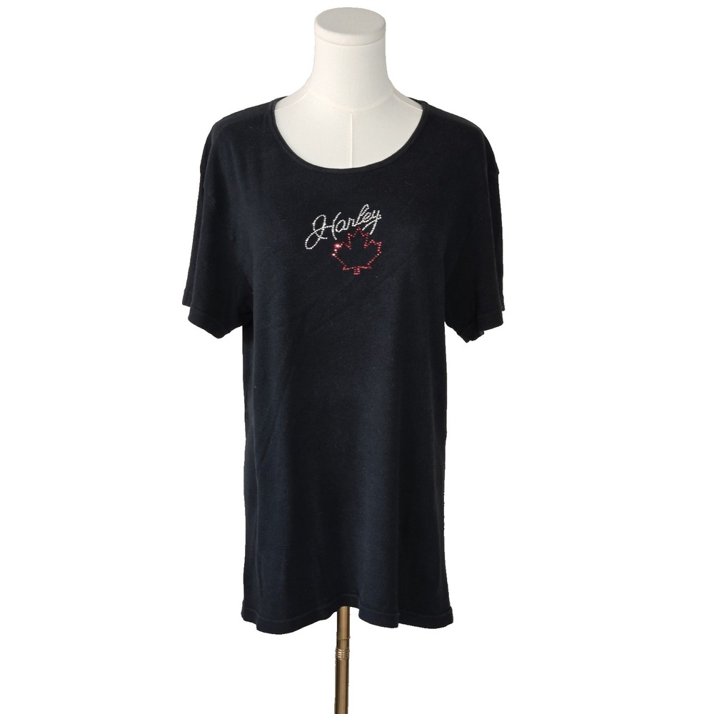Harley Davidson Top Womens Vintage Tee Logo Short Sleeve Size Medium Rhinestone